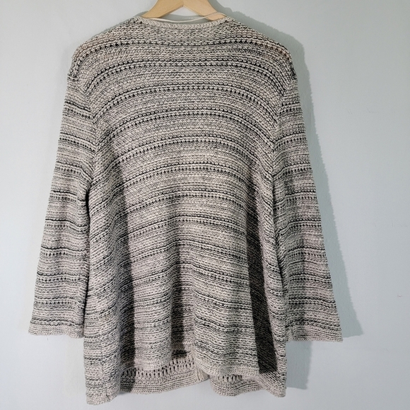 Pure Jill Women's Gray/Black Striped Open Cardigan Sz L Cable Knit Lagenlook - Picture 2 of 12